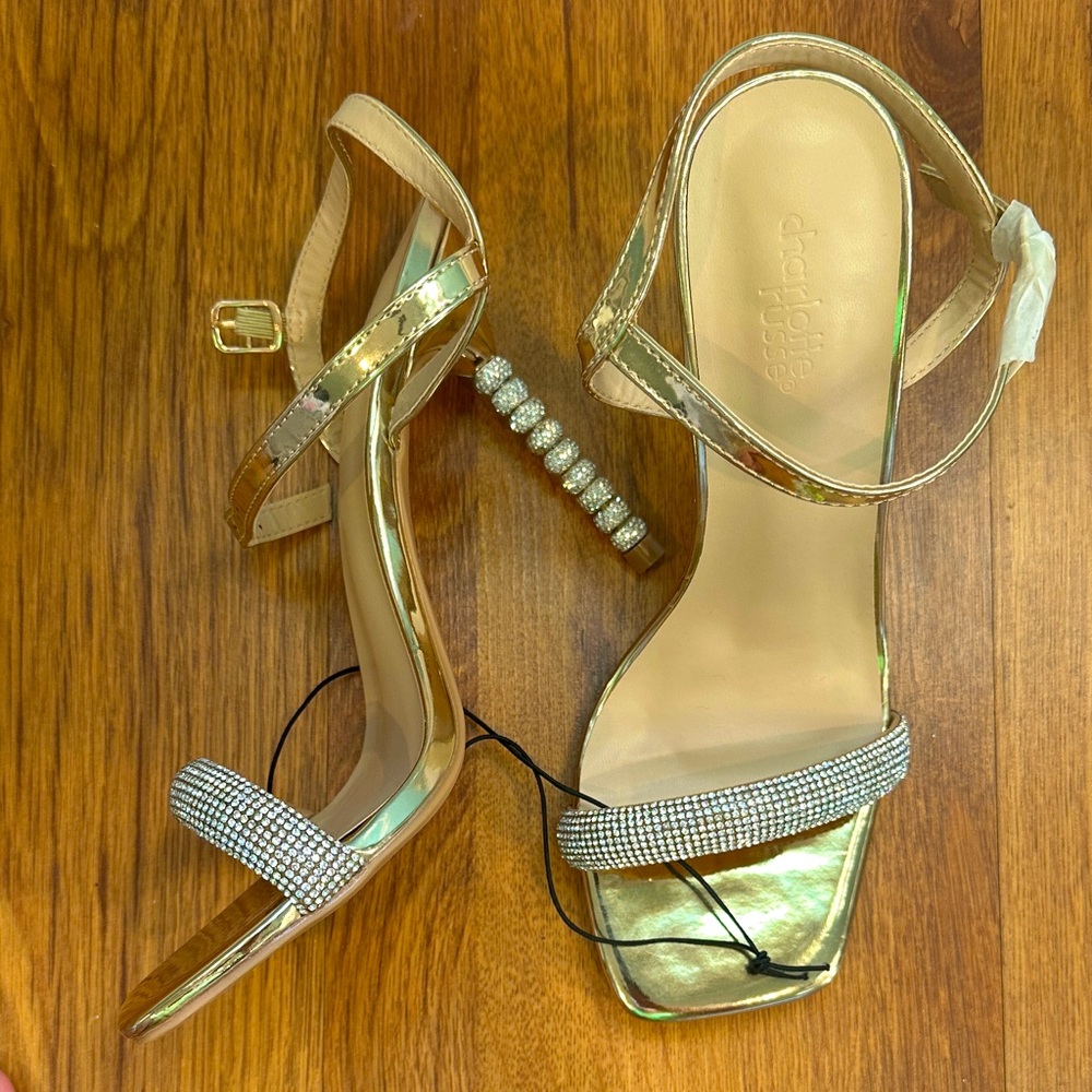 Gold Strappy Heels with Rhinestone Detailing